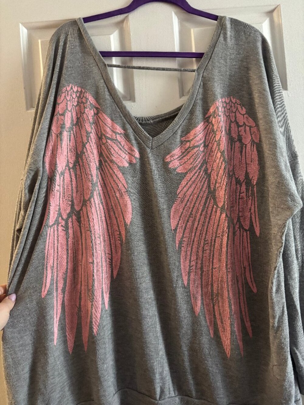 Gray Long Sleeve with Pink Angel wings on back